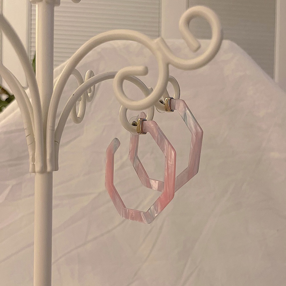 3/10$ Cotton candy pink and blue Lucite hoop earrings